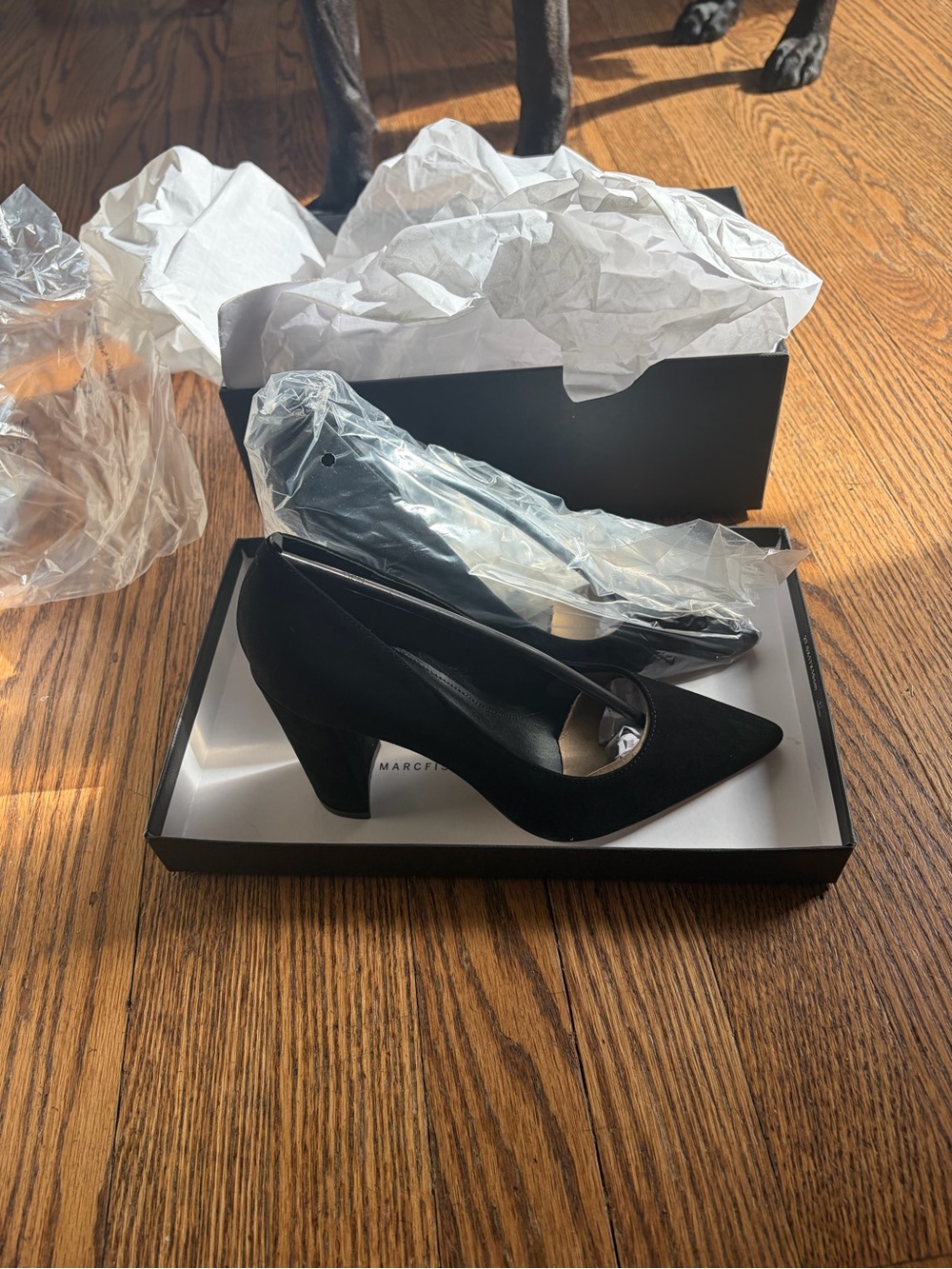 Marc Jacobs Black Suede Pointed Toe Mid Heel Pumps